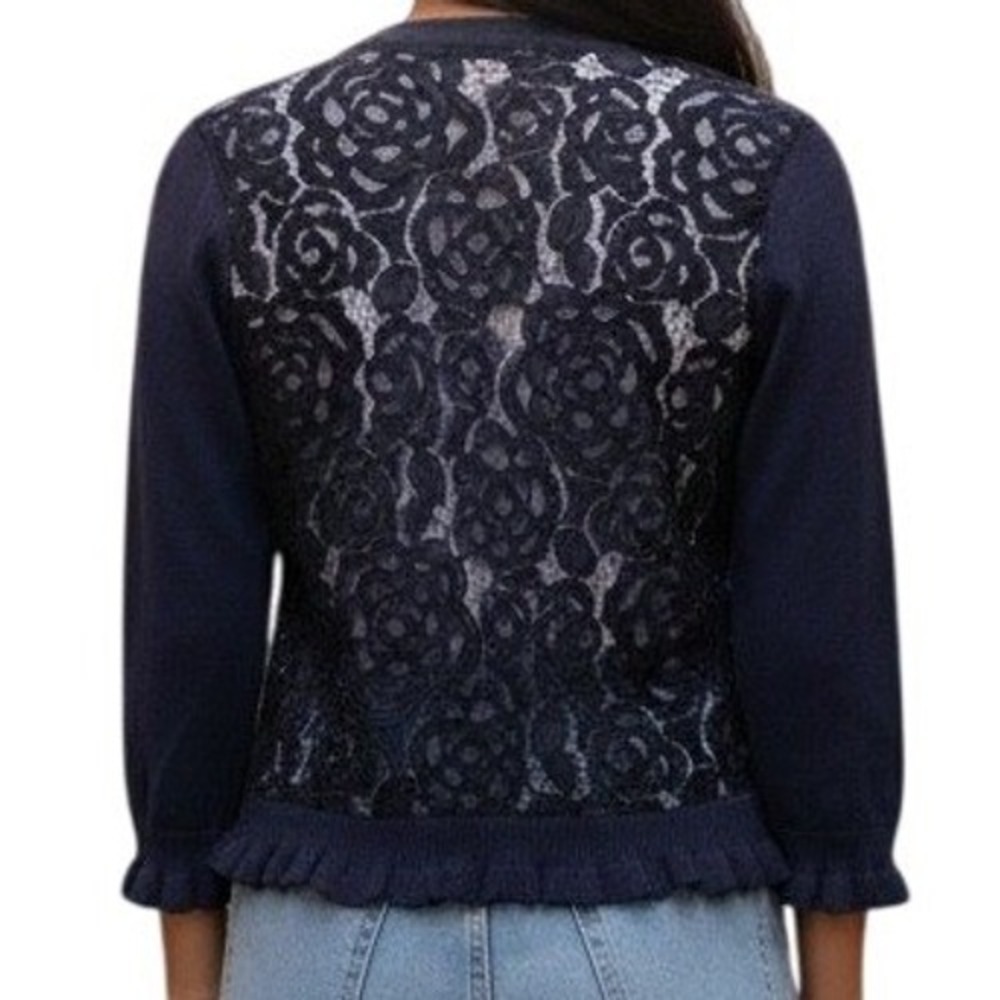 KARL‎ LAGERFELD PARIS Black Lightweight Cardigan Pearl Buttons Lace Back NWT XS